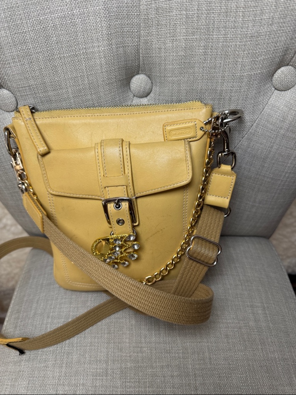 Coach Mustard Yellow Leather Crossbody with unbranded Chain Charm